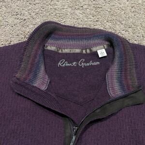Robert Graham Sweater Mens XXL 2XL Purple 1/4 Quarter Zip Long Sleeve Pullover